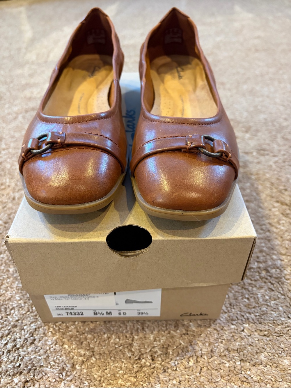 Clarks Brown Leather Slip-On Flats with Metal Bit